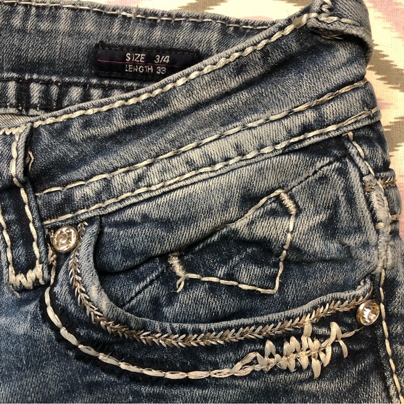 Vigoss The Dublin Bootcut Jeans Blue Denim Designer Jeans Crystals Gems low rise - Picture 10 of 15